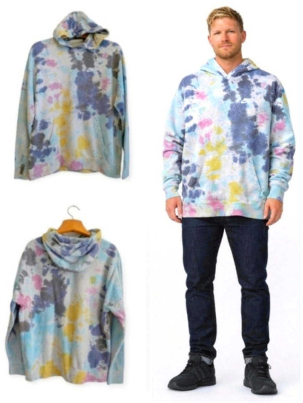 NIKE Tie Dye Hoodie Valerian Blue Cloud Print Sweatshirt XL Pullover